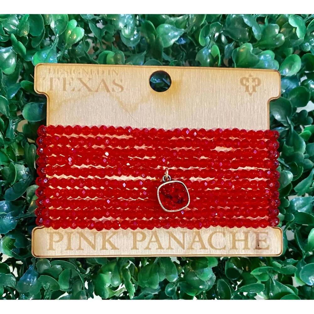 NEW PINK PANACHE women's faceted crystal ten strand beaded bracelet set in red